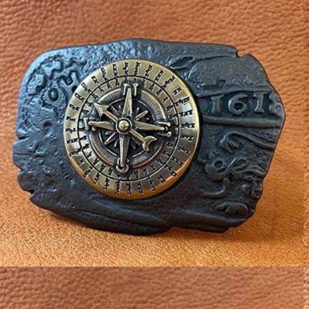 Pirate Brass Compass Engraved Stonehenge Belt Buckle